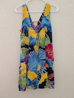 Vintage Tropical Kosi Bali 100% Rayon 90s Dress Fabric Buttons Size L